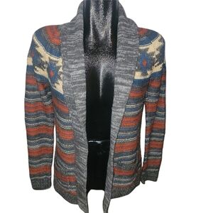 Roxy Multicolored Aztec Southwestern Knit Open Front Cardigan Size S